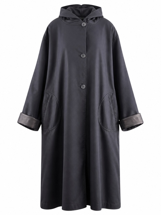 Nordstrom Jackets & Blazers - Long Hooded Black Trench Coat Women’s Size Large Nordstrom Reversible